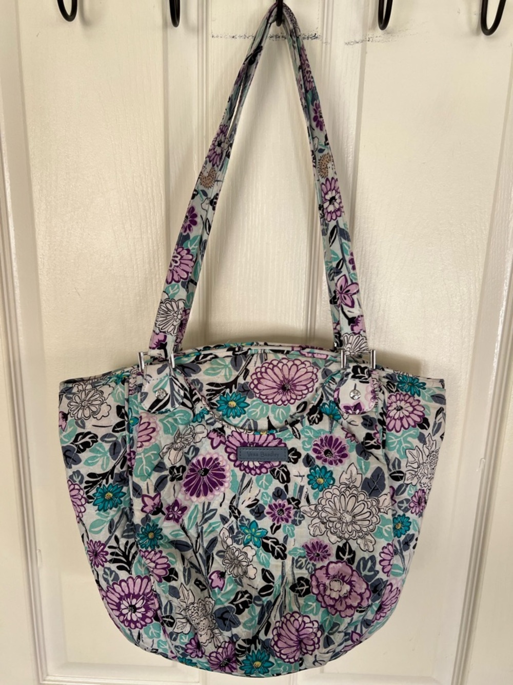 Vera Bradley Quilted Floral Tote Bag Spring Purple Teal Shoulder Bag